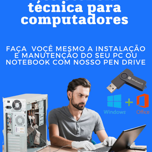 Pen Drive Multi Bootável Com Windows 10 11 + Pacote Office24 Preto Multi Versões