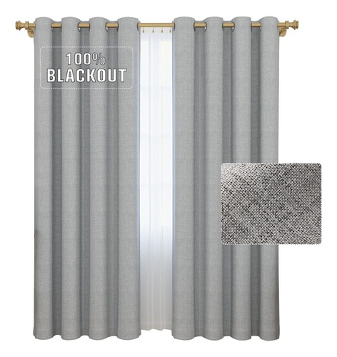 Cortinas Gruesas Lino 100% Blackout De 2,64 M X 2,41 M, 2 Un