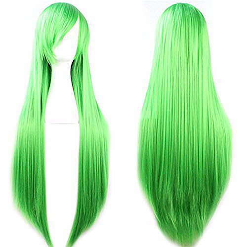 ¡ Peluca Lisa 80cm Kanekalon Larga Cabello Verde Neón !