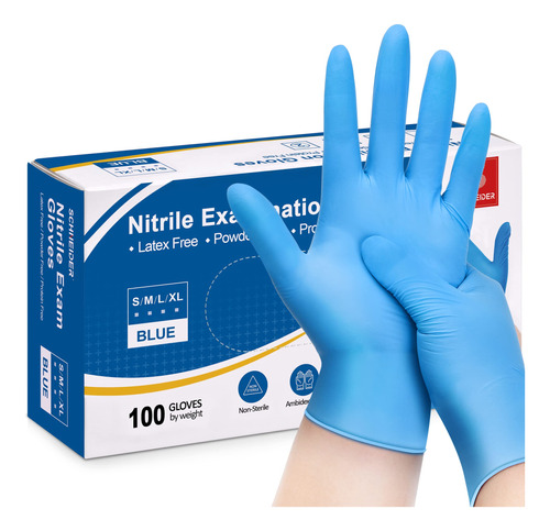 Schneider Guantes De Examen De Nitrilo, 4 Mil, Azul, Caja Gr