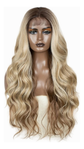 Peluca Hisan Lace Front Fibra Alta Calidad Rubia Ondas 