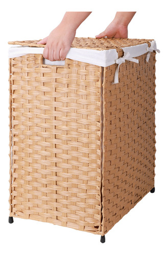 Mu:4life Cesto De Lavandería Rattán 110 L Con Tapa Y Bolsa Color Natural