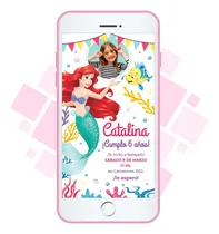 Comprar Invitación Digital Imagen - La Sirenita Ariel - Con Foto Blanco