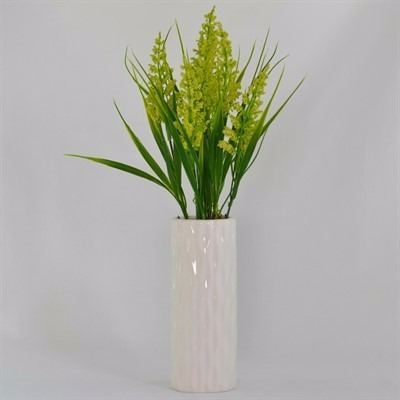 Vaso Cerâmica Alto Com Gypso Verde Artificial