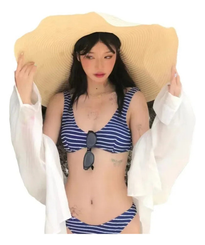 Conjunto De Bikini De Traje De Baño A Rayas Blancas Para Muj