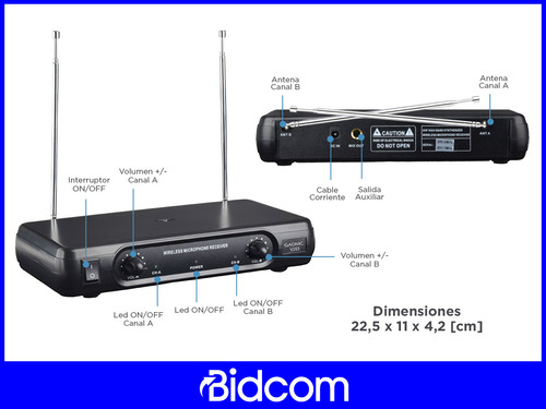 Imagen 6 de 6 de Microfono Vhf Inalambrico Profesional Karaoke Vincha 2 Canal Color Negro