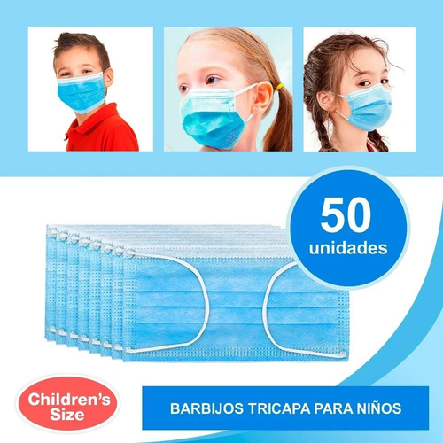 Imagen 9 de 10 de Barbijo Tricapa Infantil Pediatrico X100 C/clip Nasal An Mat