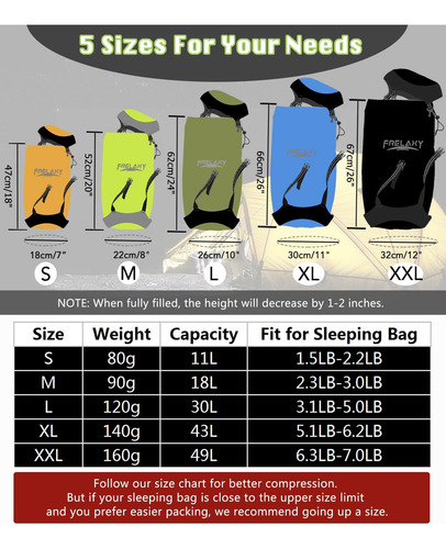 Bolsa De Compresión Frelaxy 11l 18l 30l 45l Resistente Al Ag Color Ubicación Del Cierre