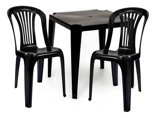 Kit Mesa Quadrada Truco Mais Duas Cadeiras Pretas Plasticas
