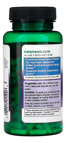 Complexo Triplo De Boro 3mg Swanson 250 Caps +porta Cápsulas