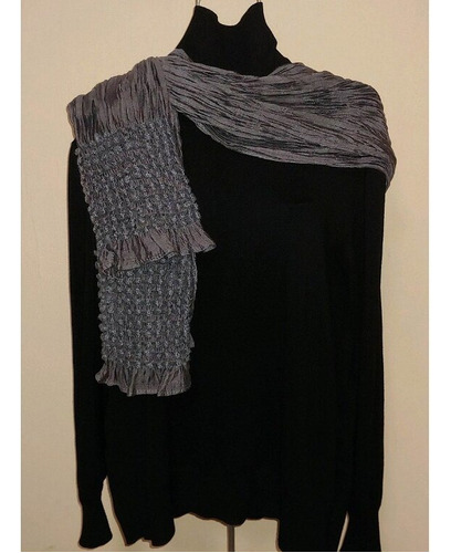 Pashmina De Seda Plata Seminueva Gris Plateado Moda