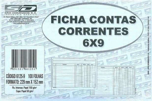 Ficha Conta Corrente  6x9 C/100 Fls