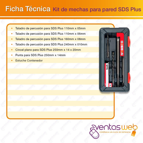 Imagen 4 de 5 de Set Mechas Punta Y Cincel Sds Plus Para Hormigon