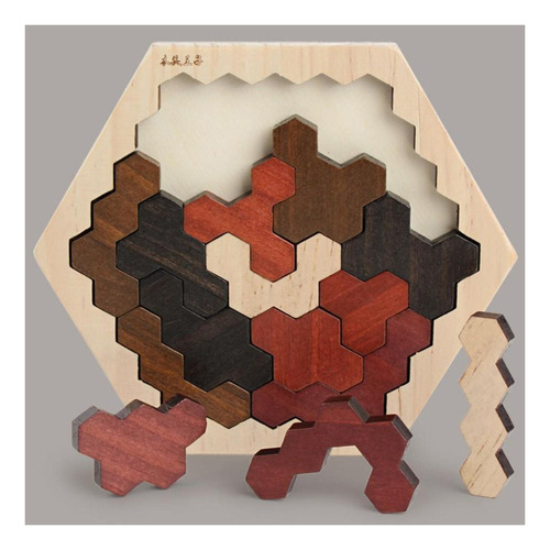 Nuevo Madera Hexagonal Tangram Puzle 3d Color Madera Color