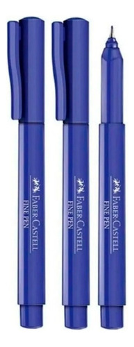 Caneta Faber Castell Fine Pen 0.4mm Azul Ponta Fina C/ 3 Un