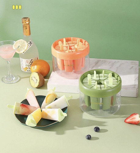 Molde De Silicona Para 8 Paletas De Hielo Herramienta Cocina Verde