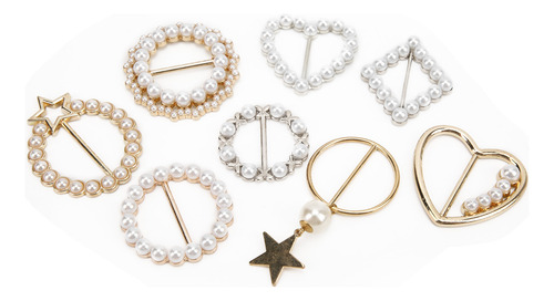 8pcs Perlas Bufanda Hebilla Elegante Moda Brillante Estable