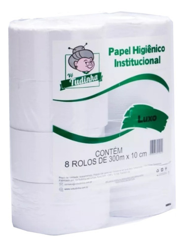 Papel Higiênico 300 Metros Branco Luxo- 8 Rolos 10 Com300 Cm