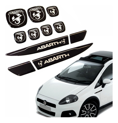 Kit 9 Adesivos Emblema Fiat Abarth Punto Resinado Res16 Cor Padrão