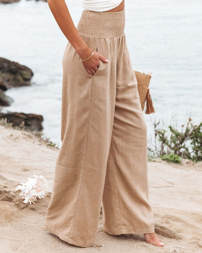 Pantalones De Mujer De Algodón Y Lino De Pierna Ancha