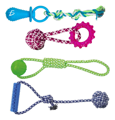 Set 4 Juguetes Interactivos Cuerda Pelota Mordedera Mascota Ele-Gate