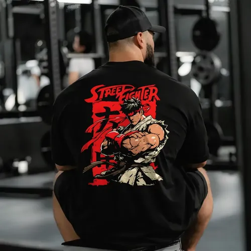 STREET FIGHTER II リュウ　Tシャツ　ブラック　L Camiseta Oversized Street Fighter Ryu T-shirt 100% Algodão