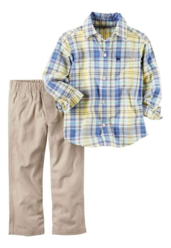 Carter's Conjunto Bebé Niño Camisa Cuadros 2 Piezas Beige 24 M