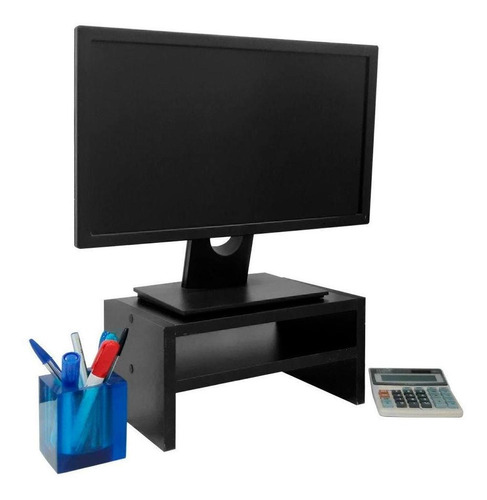 Base Suporte Para Monitor Apoio De Mesa Madeira Preto