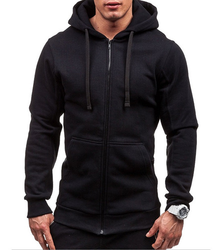 Sueter Negro Con Cierre Negro Slim Fit Todas Las Tallas 