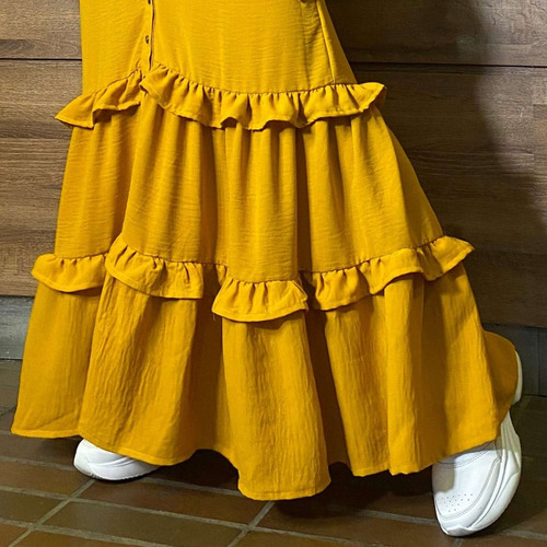 Imagen 3 de 5 de Vestido Largo Color Mostaza R20351 Mujeron