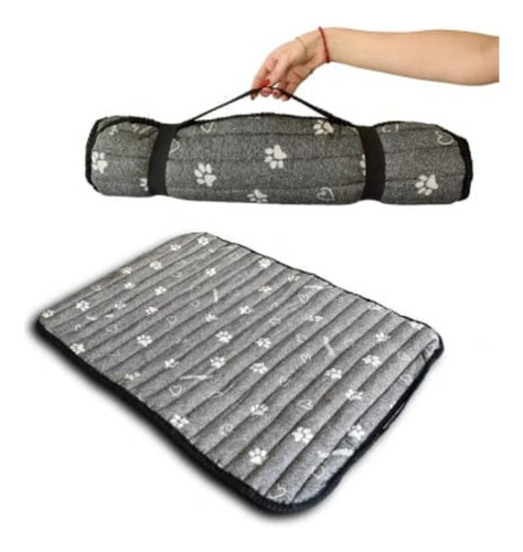 Cama Para Mascotas Portátil Suavestar Chica 60x43cm Color Gris Oscuro Y Negro Diseño Patitas