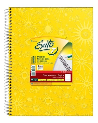  Éxito E7 Espiralado 60 hojas  rayadas 1 materias unidad x 1 27cm x 21cm amarillo color amarillo