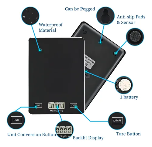 Gramera Digital Pesa Gramera Cocina Pesa Alimentos 5kg/0.01g