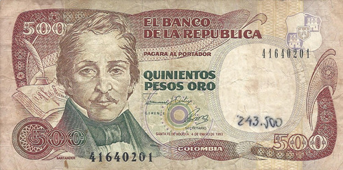Colombia 500 Pesos Oro 4 Enero 1993