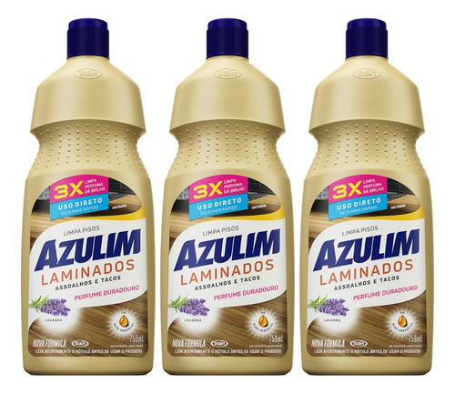 3 Unid. Limpa Pisos Laminados Azulim 750ml Taco /assoalhos