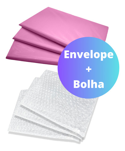 Envelope De Segurança 19x25 Rosa + Saco Bolha Separado 10 Un