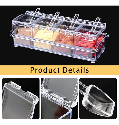 Estante De Especias Transparente De 4 Celdas Con Cuchara