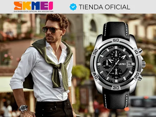 Reloj Hombre Skmei 9156 Cuero Ecologico Cronografo Elegante