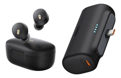 Baseus Kit Audifonos Inalambricos Bluetooth 5.3 Bowie E18 Power Bank 5000mah 20w 2 Puertos Tipo C Bateria Portátil Color Negro carga Rápida Ligera Potente Y Versátil Apple Y Android