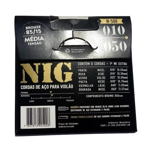 Corda De Violão Aço 010 N500 Nig Bronze 85/15 Imediato