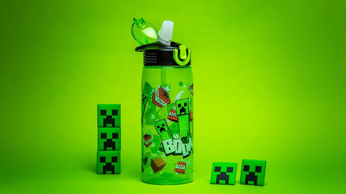 Zak Designs Botella Diseño De Minecraft, Plástico 16 Y 25 Oz Minecraft 25 Oz
