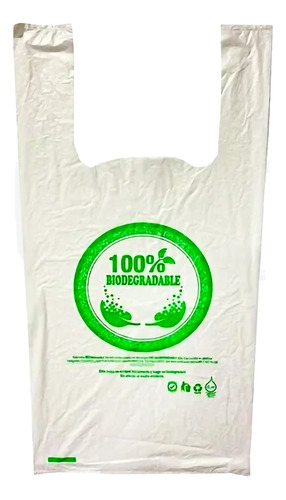 Bolsa Biodegradable 100%, Tipo Camiseta 40x50cm (100 Unids)