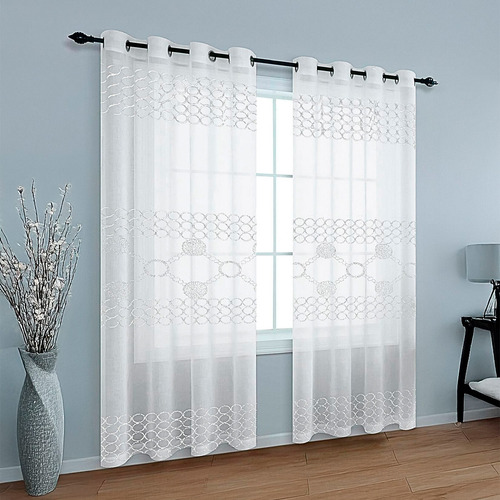 Cortina Blanca Translúcida Bordada 230x135 Cm 1 Pza Blanco