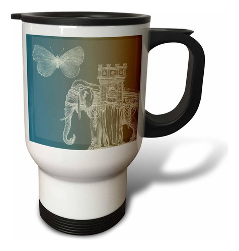 Taza De Viaje Vintage De Elefante Blanco Y Mariposa 3drose,