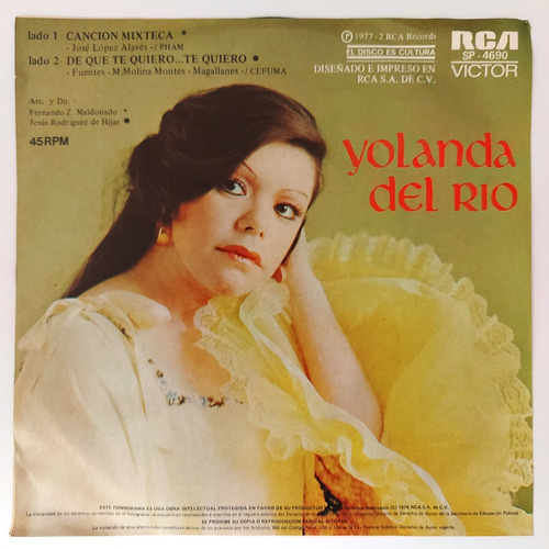 Yolanda Del Rio - Cancion Mixteca   Single 7