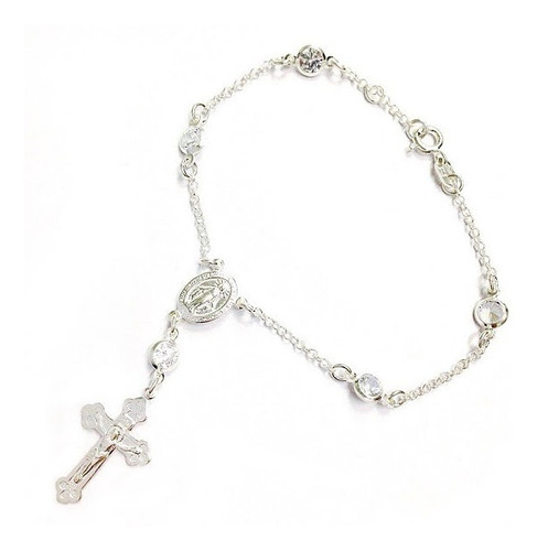 Pulsera Denario  Plata 925 Con Cubic Blanco 19cm Ps 149