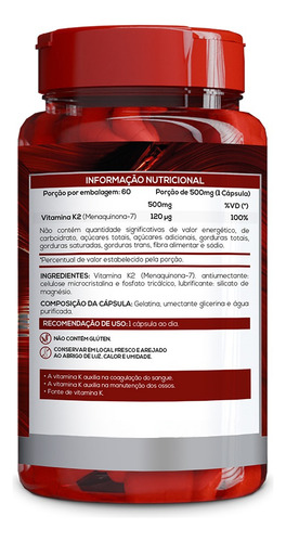 Vitamina K2 Mk7 Menaquinona + D3 2000ui 60caps 500mg Quantum