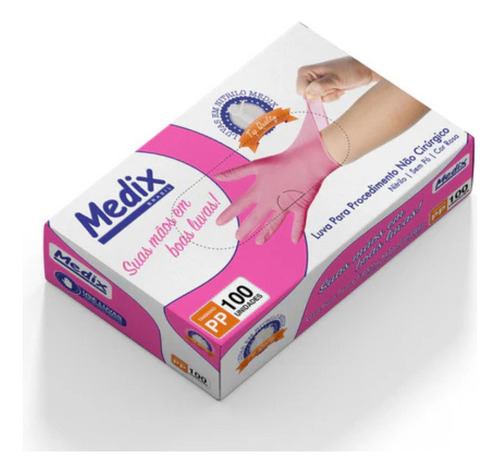 Kit 100 Luva Rosa Nitrílica Sem Pó Ambidestra Descartavel