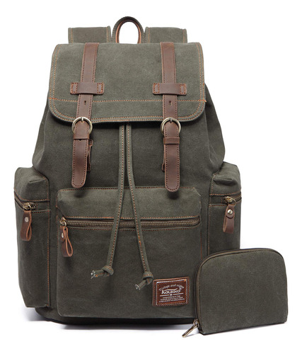 Kaukko Vintage Casual Canvas Y Leather Rucksack Mochila