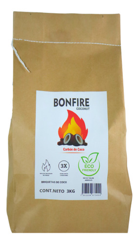 Briquetas De Carbón De Coco 3 Kg, 5 Bolsas Bonfire Coconut